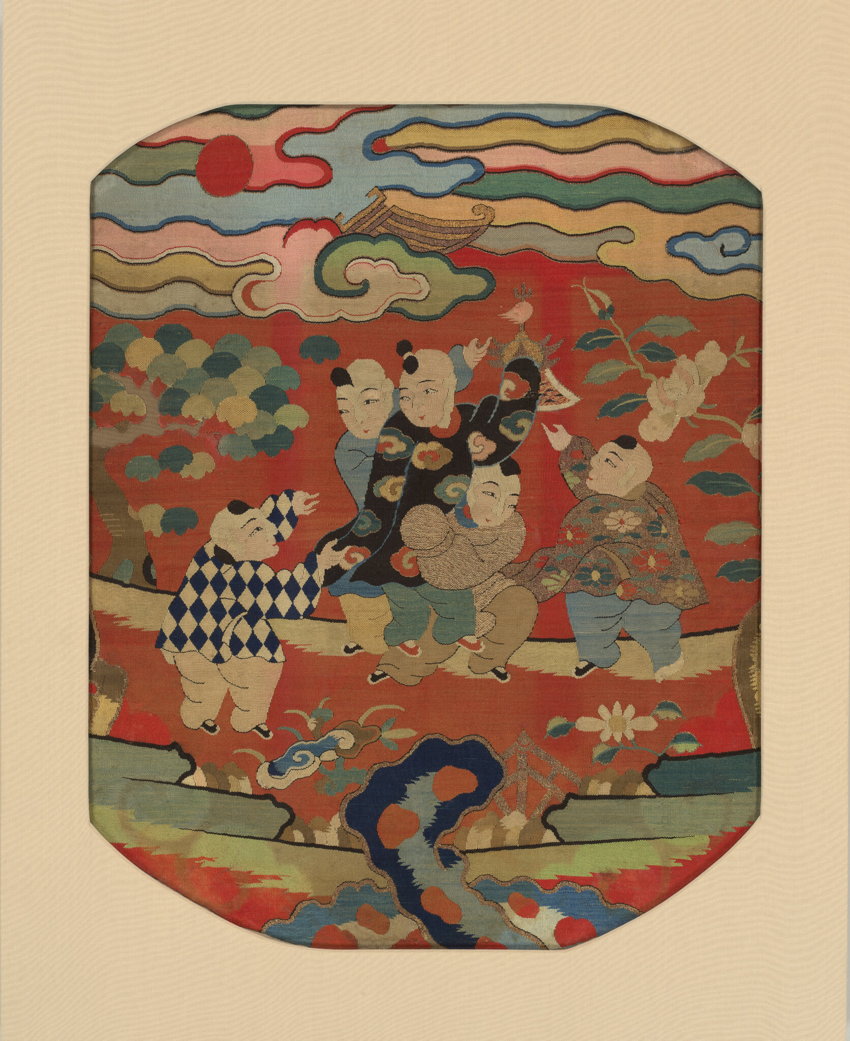 Panel with boys at play, Ming dynasty (1368–1644), late 16th–early 17th century
