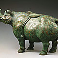 Wine container, zun, in rhinoceros shape, western han dynasty, 206 bce - 23 ce
