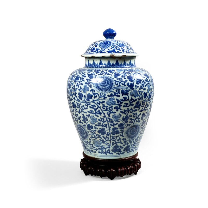 Potiche couverte en porcelaine décorée en bleu sous couverte, Chine, Epoque Kangxi (1662 - 1722)