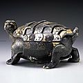 Chinese incense burner in the form of a tortoise with gold and silver inlay, han dynasty (206 b.c.-a.d. 220) 