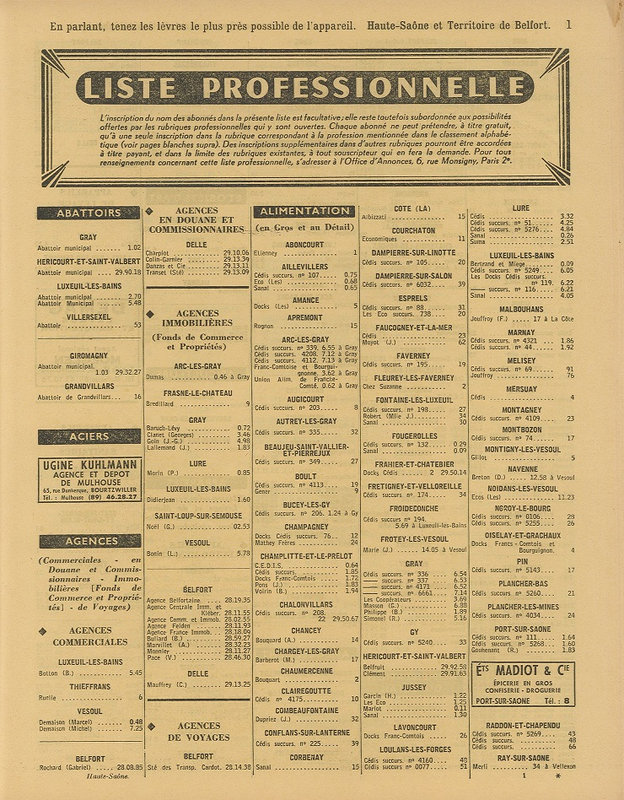 Annuaire officiel 1968 Pages jaunes