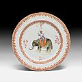 Three famille rose plates painted with figurative scenes, china, 18th century