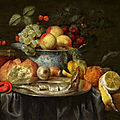 Joris van son (1623 antwerp - 1667 antwerp), still life with bread, crab, fish and fruits in a porcelain bowl