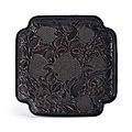 A carved black and red lacquer square 'birds' tray, ming dynasty (1368-1644)