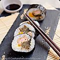 Maki sushi à la ginger beer, aubergines au cola, et saumon