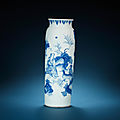 Three blue and white cylindrical sleeve vases, shunzhi period (1644-1661)
