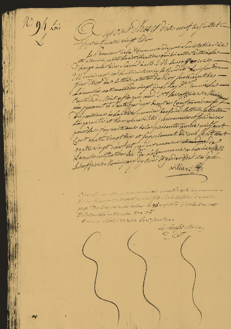 Le 19 juillet 1790 à Mamers : Enregistrement d’une loi.