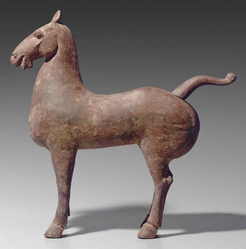 A large painted grey pottery figure of a horse, Western Han dynasty (206 BC-AD 9) 