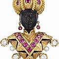 Nardi. a ruby, diamond and cultured pearl blackamoor brooch