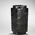 A rare black jade ritual vessel, cong, neolithic period, liangzhu culture