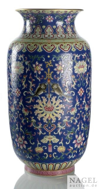 A fine and rare Imperial famille rose lantern-shaped vase, Jiaqing iron-red six-character mark and period