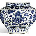 A large blue and white 'peony' jar, Yuan dynasty (1279-1368)