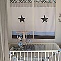 rideau paire décoration chambre enfant bébé bleu gris noir éléphant géométrique chevron triangle