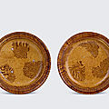 A pair of amber and marble-glazed dishes, tang dynasty (618-907)