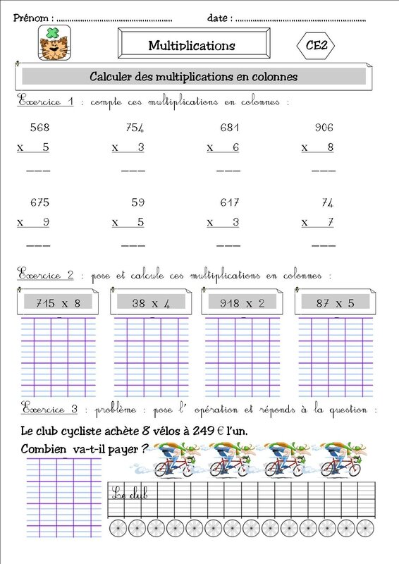 Multiplication Posée Ce2 Exercices à Imprimer MATHS 12 CE2 : produits en colonnes avec retenues - La classe des CE de