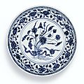 A blue and white 'Lotus Bouquet' dish, Ming dynasty, Yongle period. Photo: Sotheby's.