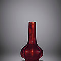 An imperial small transparent ruby glass octagonal vase, Qianlong incised four-character mark within double squares and of the period (1736-1795)