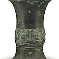 A rare bronze ritual wine vessel, zun, Late Shang dynasty (c