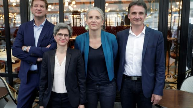 Quatre-candidats-aux-primaires-du-partie-ecologique-EELV-Yannick-Jadot-Sandrine-Rousseau-Delphine-Batho-et-Eric-Piolle-le-12-juillet-2021