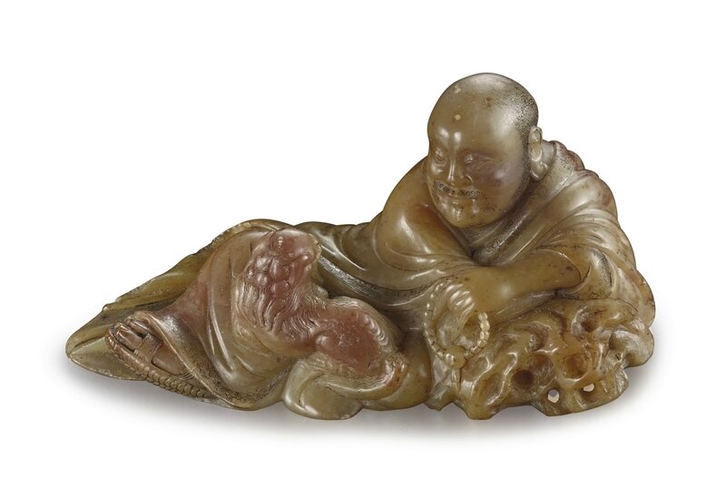 A soapstone figure of soapstone figure of Vajraputra, signed Yu Xuan, early Qing dynasty