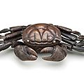 A bronze articulated model of a crab, meiji period (late 19th century)