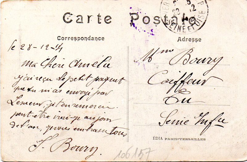 Versailles, correspondance François Eugène Boury, 43e RAC Groupe territorial 28.12.1912