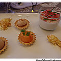 Mini-tartelettes au foie gras de canard - panna cotta au chou-fleur, saumon fume 
