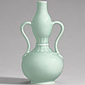 A rare celadon-glazed double-gourd vase, qianlong seal mark and period (1736-1795)