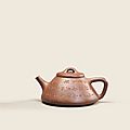 An inscribed yixing stoneware 'stone-spoon' teapot and cover, daoguang, hugong yefu mark, incised by qu yingshao