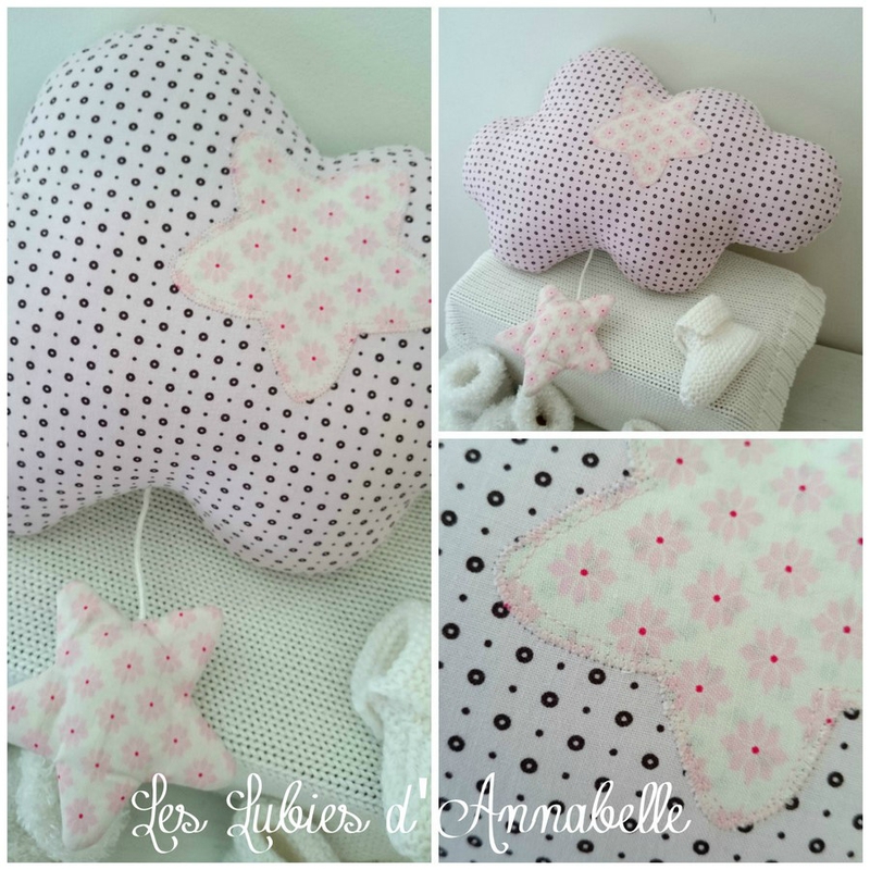 coussin doudou nuage musical fille rose