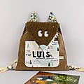 sac loup prénom Luïs marron vert menthe beige sac maternelle personnalisable kids backpack school wolf personalized name