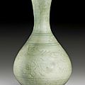 A pear-shaped celadon-glazed vase with incised flower decoration, China, Yuan dynasty, 13th-14th century