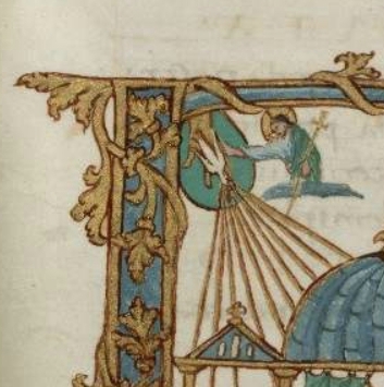 Trinité à la Pentecôte, détail, Sacramentaire de Metz, IXe s