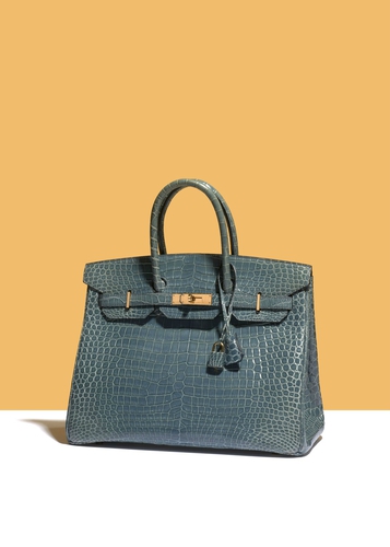 Noir Matte Porosus Crocodile Birkin 35 Palladium Hardware, 2003