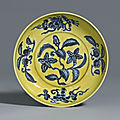 An underglaze-blue and yellow-enamel 'Gardenia' dish, Mark and period of Zhengde