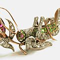 Antique diamond, demantoid garnet & ruby grasshopper brooch, circa 1880