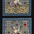 Paire de badges de rang civil en gaze brodée, buzi. chine, dynastie qing, fin du xixème siècle