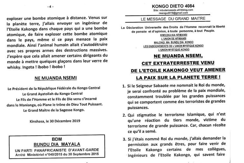 NE MUANDA NSEMI CET EXTRATERRESTRE DE L'ETOILE KAKONGO VEUT AMENER LA PAIX SUR LA PLANETE TERRE a