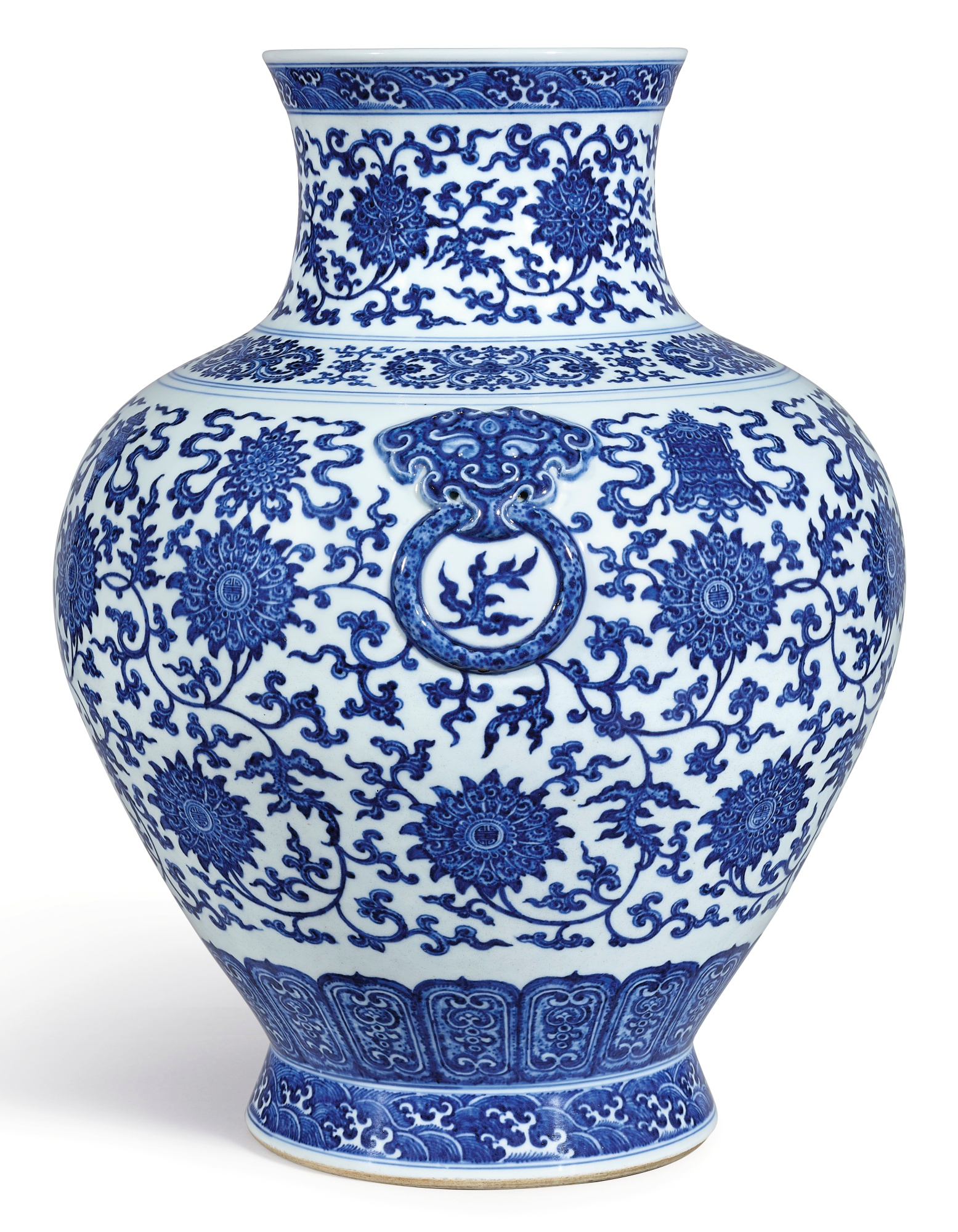 Dekorative chinesische Porzellan Design Vase Blau / Gold 21 cm NOS China 