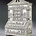 A vizigapatan miniature bureau bookcase of engraved ivory veneered on sandalwood carcass. india, ca 1780