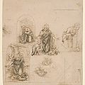 Leonardo da vinci, sketches for the virgin adoring the christ child (recto), 1480–85