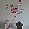 décoration chambre enfant fille stickers hibou chouette étoiles papillon rose gris fuchsia argent