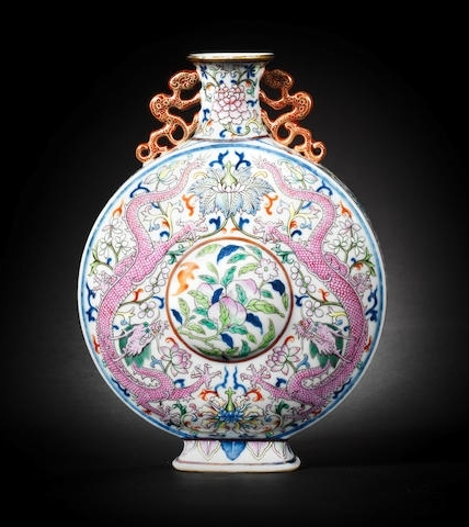 A rare Imperial famille rose moonflask, bianhu Qianlong seal mark and of the period