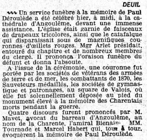 Deuil Déroulède Le Matin 02 03 1914