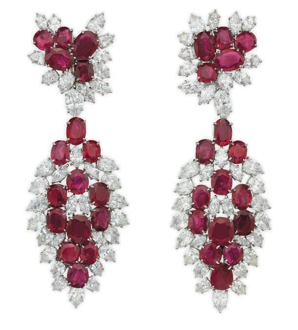 Magnificent ruby and diamond earrings, Jacques Timey, attributed to ...