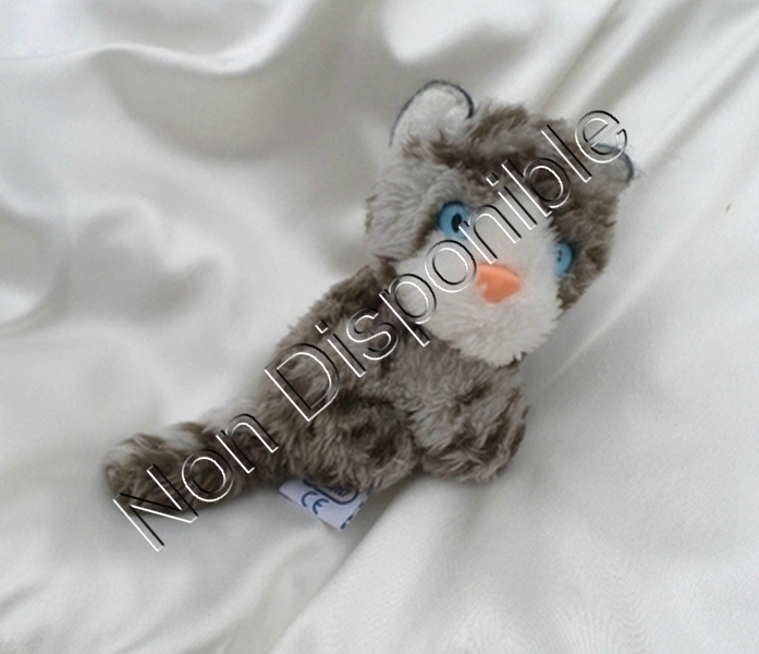 Peluche Doudou Chat Assis Tigre Gris Marron Yeux Bleu Ajena 14 Cm Happy Doudou