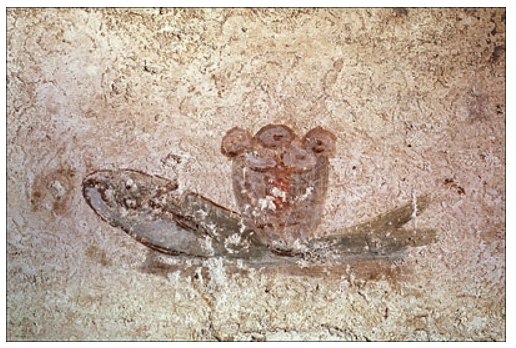 poisson et pain eucharistique, catacombe de caliste, Rome