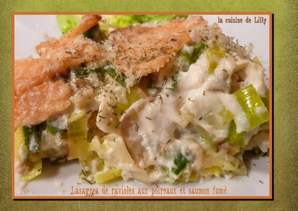 lasagne de ravioles aux poireaux et saumon fumé