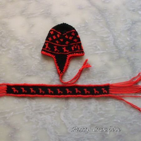 Bonnet péruvien Pullip noir-rouge + écharpe (2)