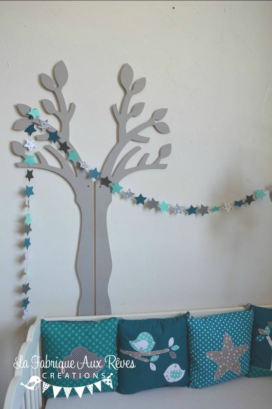 guirlande pastilles étoiles turquoise pétrole gris